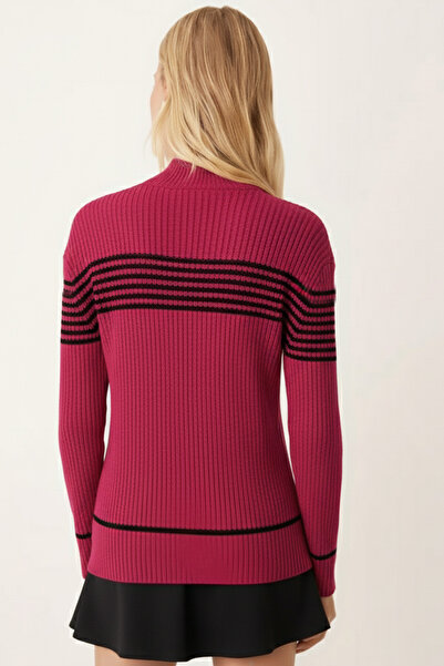 armonika Women's Fuchsia Crew Neck Thessaloniki Knitted Lettered Sweater Arm-26K136084