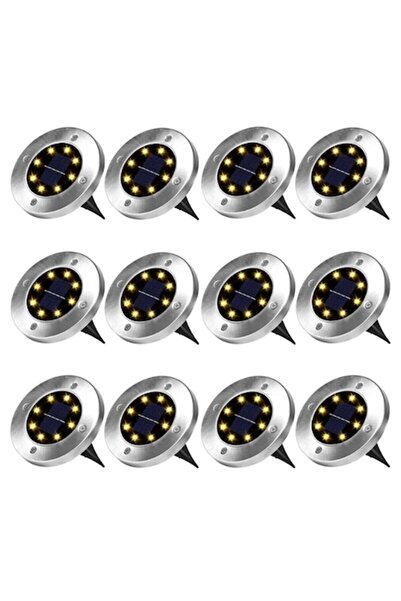 BZRSH Set de 12 spoturi solare, alb cald, 8 LED-uri, protecție IP65, carcasă ...