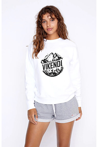 QIVI Pubg Vikendi Printed White Women's Knitted Sweatshirt Long Sleeve