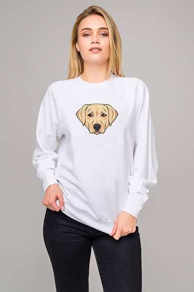 QIVI سترة محبوكة للنساء من Dog Head Dog مطبوع باللون الأبيض بأكمام طويلة