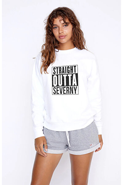 QIVI Pubg Straight Outta Severny Printed White Women's Knitted Sweatshirt Long Sleeve