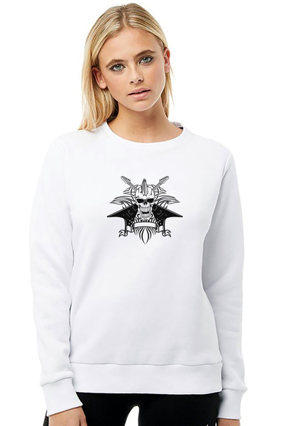 QIVI سترة روك كوروكافا مطبوع النسائية البيضاء المحبوكة بأكمام طويلة