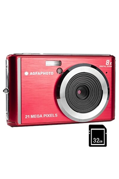 AgfaPhoto DC5200 21MP HD 720p Digital Camera Pack - Red with 32GB Card