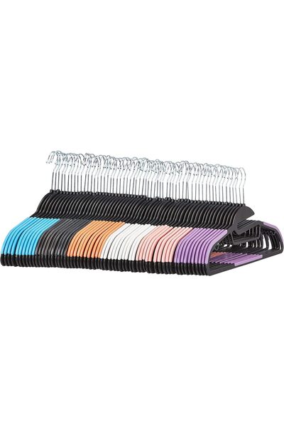 Amazon basics AmazonBasics Space Saving Non-Slip Plastic Hangers with 10 Finger Clips - 60-Pack, 6 Colours
