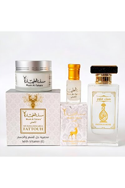 MUSK AL TAHARA 3 Ürün Beyaz misk Seti 6ml Misk +Parfüm 50ml +E vitaminli saç ve vücut PARFÜM VE NEMLENDİRİCİ KREM