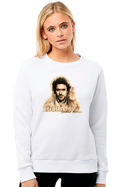 QIVI سترة شيرلوك هولمز أولد بابير مطبوع للسيدات باللون الأبيض محبوكة بأكمام ط...