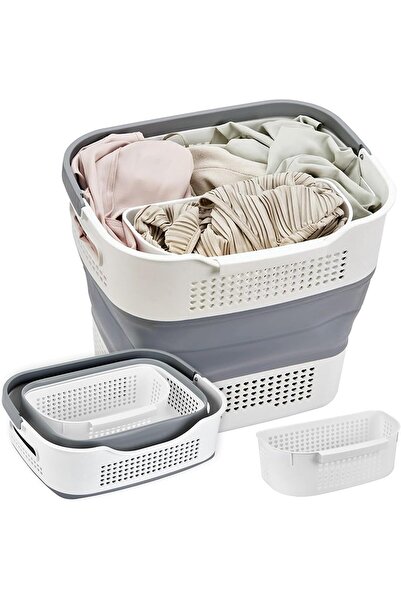 Lawazim سلة غسيل بلاستيكية مرنة قابلة للطي مع مقابض ومركز مطاطي، جيدة التهوية...