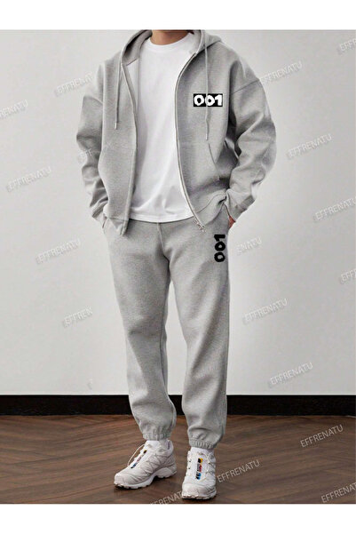 EFFRENATU Hila Moda Zipper Prints Oversized Bottom Top Tracksuit Set Rubber Leg