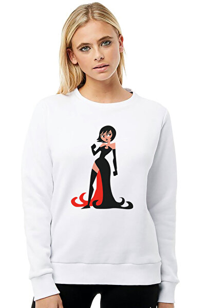 QIVI سويت شيرت ساموراي جاك مطبوع نسائي أبيض محبوك بأكمام طويلة