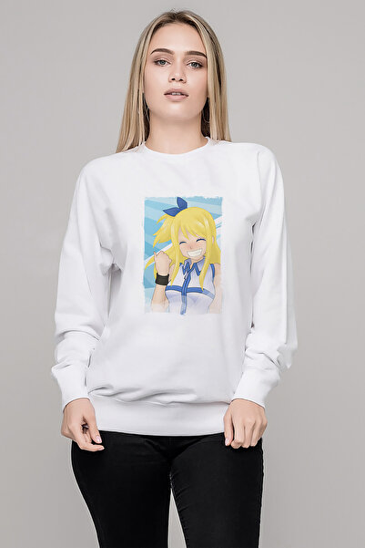 QIVI سويت شيرت أنمي فيري تيل جلاس جيلد إمبلم مطبوع للسيدات باللون الأبيض محبو...