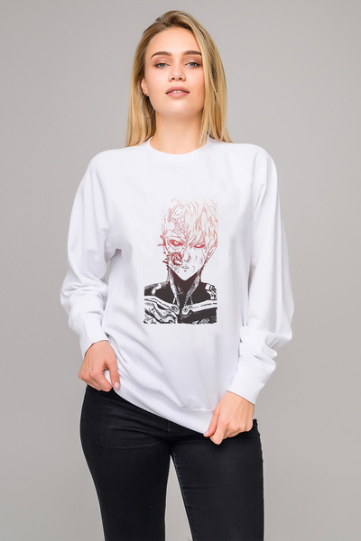 QIVI سويت شيرت أنمي وان بانش مان مطبوع للسيدات باللون الأبيض بأكمام طويلة