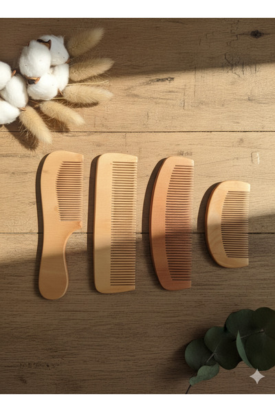 Altın express 4-Piece Natural Wooden Comb Set - Antistatic Massage Effective Hair Comb & Beard Comb