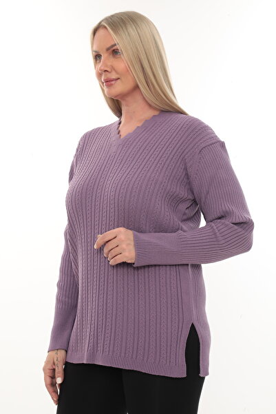 İKSUN Kadın Uzun Kollu Triko Kazak Bluz Penye Anne Merdiven Yaka Kışlık Mevsimlik Dört Mevsim