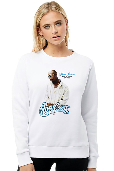 QIVI سويت شيرت راب هيب هوب 2pac Rip West Coast مطبوع للسيدات باللون الأبيض بأ...