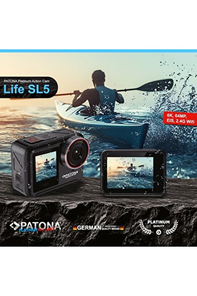 Patona Platinum Action Cam Life SL5 Action Camera, 6K 90fps, 64MP, EIS, 170° 7G+IR, Waterproof, RC,