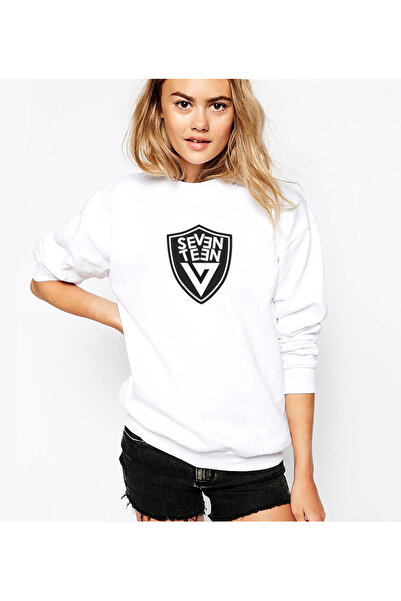 QIVI Logo Printed White Women's Knitted Sweatshirt Long Sleeve