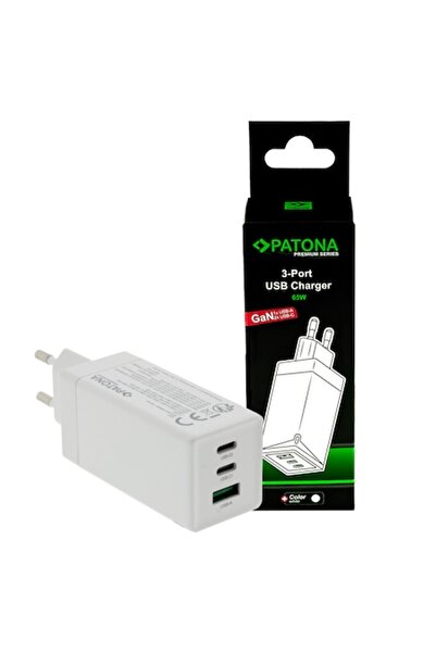 Patona Încărcător de perete Premium GaN PD65W, 2xUSB-C + 1xUSB-A, PD3.0 QC3.0, Alb