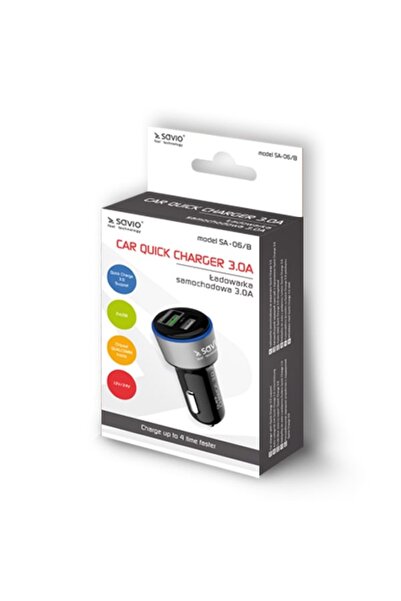 Savio Încărcător auto, SA-06, încărcare rapidă 3.0, negru