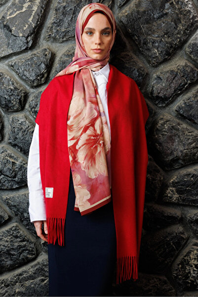 Mooncorn Burgundy Rose Pattern Hebei Silk Shawl