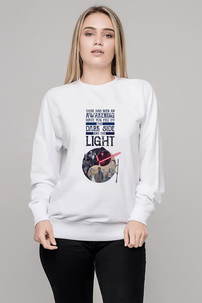 QIVI Dark Side Light مطبوع سترة نسائية محبوكة باللون الأبيض بأكمام طويلة