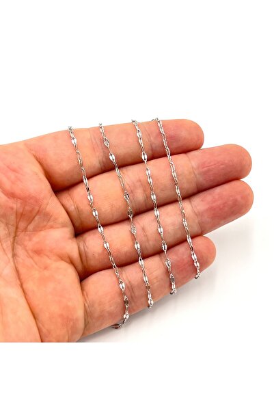 yfhobi 1 Metre- Arpa Model Çelik Zincir, Kolye Zinciri, Takı Zinciri, Rodyum Renk, 1.Kalite Kararmaz