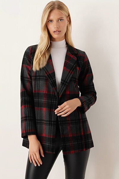 armonika Women's Khaki Men's Collar Side Slit Oversized Jacket Arm-26K001009