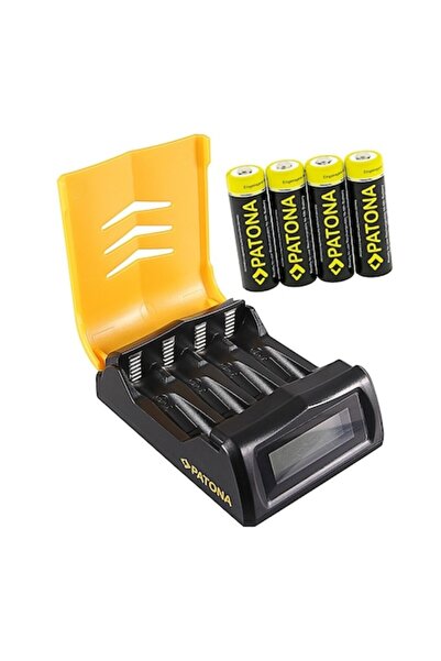 Patona Încărcător rapid pentru baterii AA/AAA cu afișaj și 4 baterii AA 2450 mAh