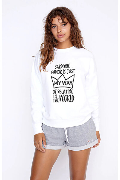 QIVI سترة ريفيرديل ماي واي مطبوع النسائية البيضاء المحبوكة بأكمام طويلة