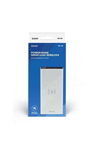 Savio BA-06 Power Bank 10000 mAh Qi Wireless, Quick Charge, Power Delivery 15W, White