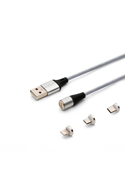 Savio Cablu magnetic 3 în 1 cu încărcare rapidă și date (USB-C, Micro USB, Lightning) - 2 m, argintiu