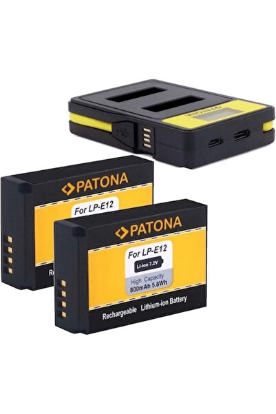 Patona Încărcător dual LCD USB/USB-C cu 2 baterii LP-E12, 800 mAh