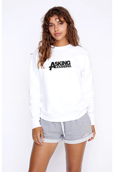 QIVI سويت شيرت ألكسندريا لوجو مطبوع نسائي أبيض محبوك بأكمام طويلة