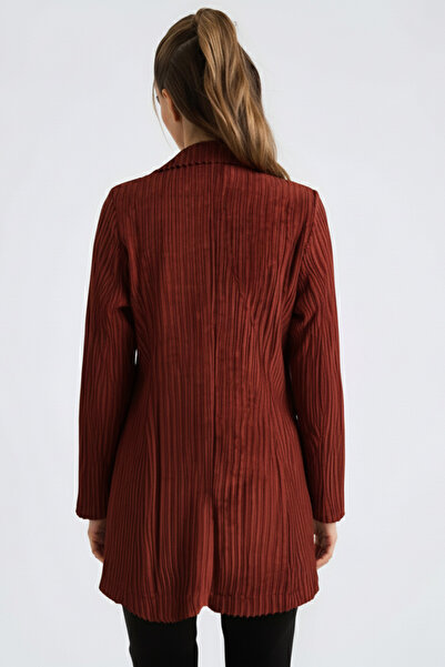 armonika Women's Dark Tile Single Button Velvet Jacket Arm-24K001043