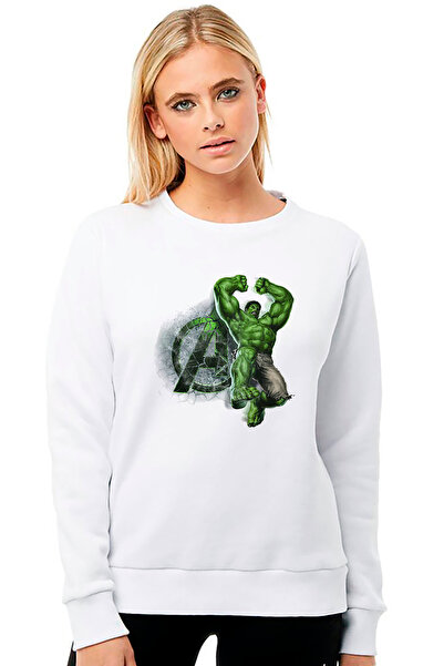 QIVI هالك A مطبوع سويت شيرت نسائي محبوك باللون الأبيض بأكمام طويلة