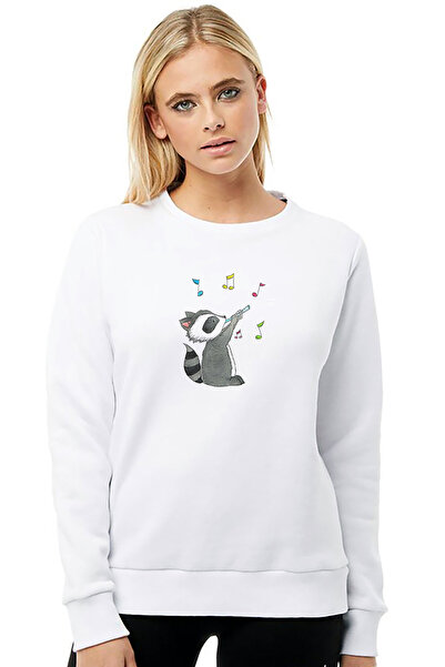 QIVI سترة نوتا ميوزيك مطبوع النسائية البيضاء المحبوكة بأكمام طويلة