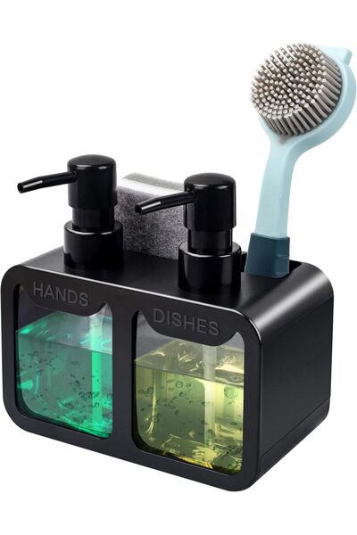 Generic مجموعة موزع صابون اليدين والأطباق للمطبخ، منظم حوض بمضخة مزدوجة 4 في ...