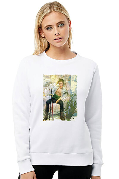 QIVI Anime One Piece Printed White Women's Knitted Sweatshirt Long Sleeve