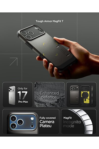 Spigen Tough Armor T MagFit for iPhone 17 Pro Max case MagSafe compatible with Kickstand Gunmetal