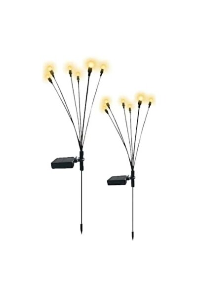 BZRSH Set de 2 lămpi solare LED alb cald, 6 becuri, decorațiune de grădină, e...