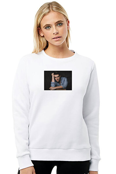 QIVI سترة ريفيرديل كيفن كيلر مطبوع النسائية البيضاء المحبوكة بأكمام طويلة