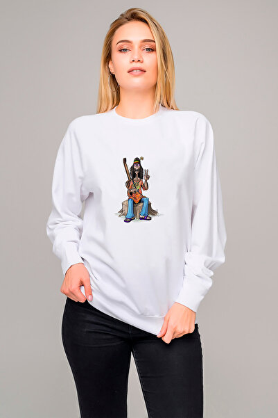 QIVI Musician Hippie Drawing Cartoon Peace Symbols Printed White Women's Knit...