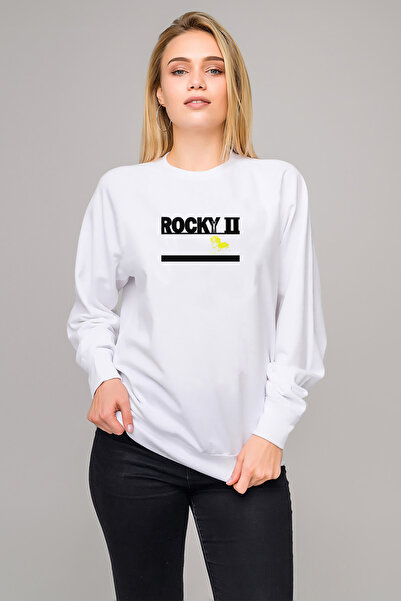 QIVI سترة روكى الثانية الصفراء مطبوع للسيدات باللون الأبيض المحبوكة بأكمام طويلة