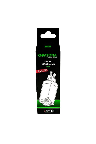 Patona Încărcător de perete Premium GaN PD65W, 2xUSB-C + 1xUSB-A, PD3.0 QC3.0, Alb