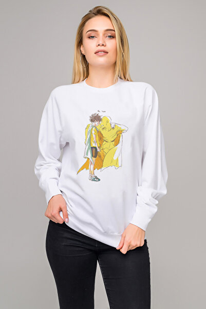 QIVI سويت شيرت أنمي وان بانش مان مطبوع للسيدات باللون الأبيض بأكمام طويلة