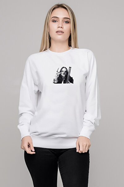 QIVI Slipknot Mick Thomson Silhouette Metal Rock Printed White Women's Knitted Sweatshirt Long Sleeve