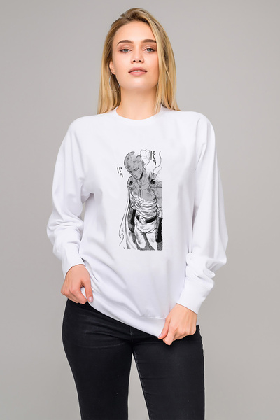 QIVI سويت شيرت أنمي وان بانش مان مطبوع للسيدات باللون الأبيض بأكمام طويلة
