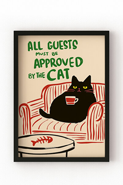 MIOVI Ahşap Çerçeveli Siyah Kedi Tablo – Eğlenceli Yazılı Kahveli Modern Deko...