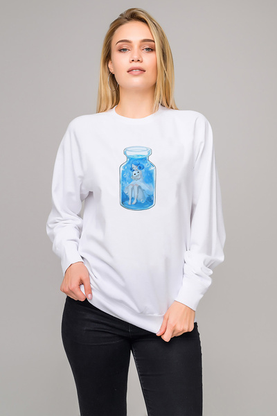 QIVI سويت شيرت أنمي فيري تيل جلاس جيلد إمبلم مطبوع للسيدات باللون الأبيض محبو...