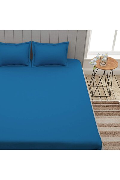 Generic Story@Home Premium Forever King Flat Bed Sheet Set - 100% Cotton, Blue Steel, 210 TC, 3-Piece