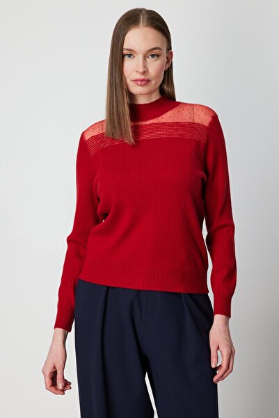 ON TRİKO Yakası Tül Detaylı Taşlı Triko Kazak 60343-26K